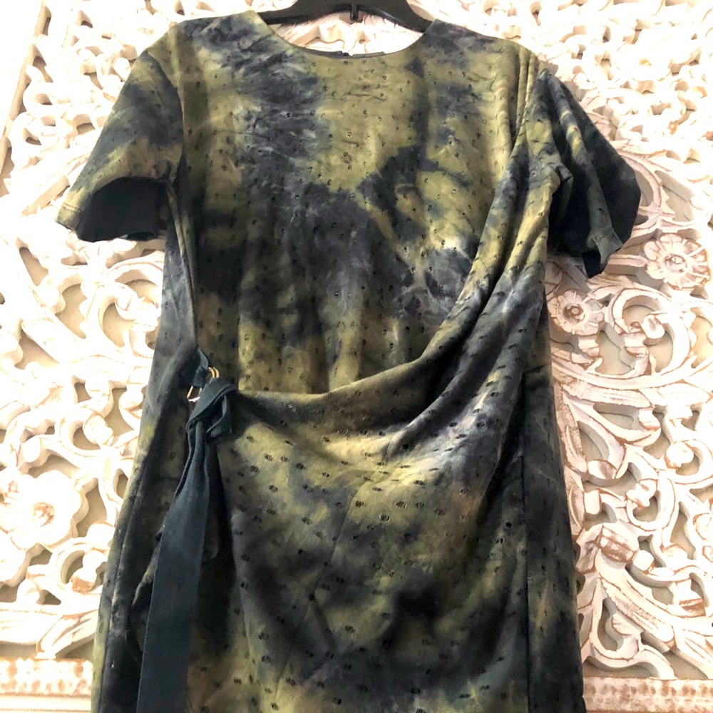 Tie dye distressed wrap blouse